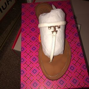 Tory Burch white flat thong sandals